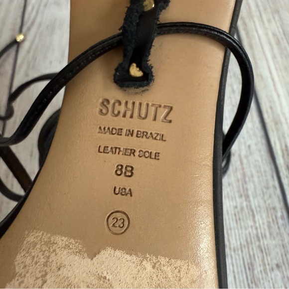 SCHUTZ Vikki Black Leather Lace Up Sandals 8 - Picture 6 of 7
